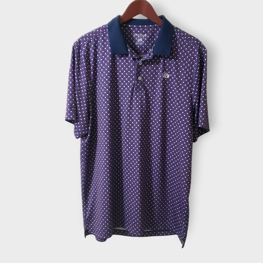 Good Good Performance Golf Polo Shirt Mens Large Blue Purple Geometric Print